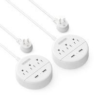 2 Pack Travel Power Strip, NTONPOWER Flat Plug Power Strip with USB, 3 Outlet 2 USB Desktop Charging Station with 5ft Power Cord Wall Mount for Cruise, Travel, Hotel, Nightstand and Office, White