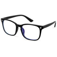 Blue Light Blocking Glasses - Computer Glasses- Anti Glare, Transparent Lens (No Magnification), Gaming Glasses and UV Blocker - Large Square Black Frames - Protect from Eye Strain