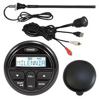 Millenia PRV17 Marine Gauge Style AM/FM Radio Stereo Receiver Media Player With Waterproof Protective Cover Bundle Combo With Enrock USB/AUX To RCA Interface Mount Cable + 45" Radio Antenna Mast