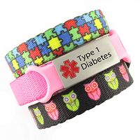 3 Bracelet Value Pack | Type 1 Diabetes, Medical Alert Bracelets | Choice of Fun Designs | Adjustable up to 6.5" Wrist Size | Medical ID Bracelets | Puzzle & Hoot