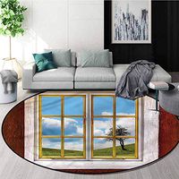 RUGSMAT Rustic Modern Simple Round Rug,Meadow Grass Countryside Protect Floors While Securing Rug Making Vacuuming Diameter-51