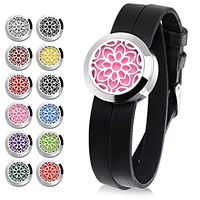 RoyAroma Aromatherapy Essential Oil Diffuser Bracelet, Stainless Steel Locket Bracelet Black PU Wristband with 12 Colors Felt Pads