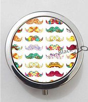 BlackKey Mustache Print Pattern 3-Compartment Decorative Pocket Gift Box Case Organizer for Pill, Color 1 -701