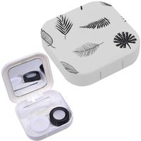 Portable Contact Lens Case Box Travel Kit Mirror + Bottle + Tweezers Container Holder [ Tropical Leaves Hand Draw ]