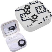Portable Contact Lens Case Box Travel Kit Mirror + Bottle + Tweezers Container Holder [ Clock Time Gear ]