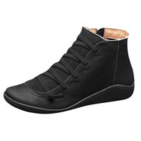 Dainzuy Women's Arch Support Boots Fashion Lace Up Side Zipper Ankle Booties Comfortable Leather Flat Heel Boots Black