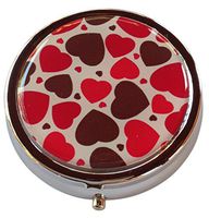 All My Hearts Round Compact Three Compartment Pocket/Purse/Travel Pill Box Case