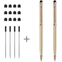 Stylus Pens, ChaoQ (All Metal Material) 2 Pcs Gold, Rose Gold Clip Stylus Pen and Ballpoint Pens for Touch Screen Devices, iPad, iPhone, Tablet, with 12 Extra Rubber Tip, 4 Extra Refills