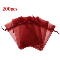 Boshen 100/200PCS Organza Gift Candy Sheer Bags Mesh Jewelry Pouches Drawstring Bulk for Wedding Party Favors Christmas 3"x4" 4" X 6" 5"x7" (4" X 6"(200PCS), Red)
