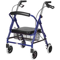 DMI Ultra Lightweight Folding Aluminum Hemi Rollator with Padded Seat, Basket and Adjustable Handle Height, Mobility Walker, Easily Fords, 300 Pound Weight Capacity, Royal Blue