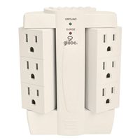 Globe Electric 6-Outlet Space Saver Swivel Surge Protector Wall Adapter Tap, Grounded Outlets, White Finish 7732001