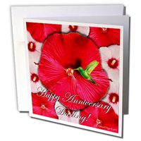 3dRose Hummingbird Red & White Hibiscus Anniversary Greeting Cards, 6" x 6", Set of 6 (gc_41496_1)