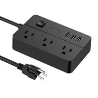 Surge protector power strip,Desktop power strip JSVER Power Strip flat plug with 3 USB Charging Ports 3 Outlets 4.92 Ft Extension Cord power cube for Nightstand, Home, Office, Travel, Cellphone -Black