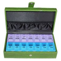 14 Day Green Croc Style Embossed Pattern Storage Organizer Weekly Vitamins Travel Pillbox