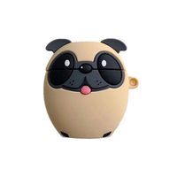 TOUBN Wireless Charging Earphone Case, Cute Perky Pug Dog Design Soft Silicone Full Body Protective Cover for Airpods 1 & 2, Airpods Protector with Hook (Perky Pug)