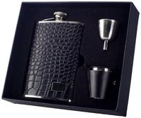 Visol "Gator" Crocodile Leather Deluxe Flask Gift Set, 8-Ounce, Black