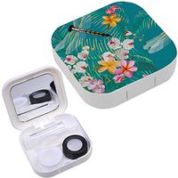 Portable Contact Lens Case Box Travel Kit Mirror + Bottle + Tweezers Container Holder [ Tropical Floral Dragonflies ]