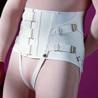 Men's Snap Button Short Lumbar Back Brace For Small Figures with Steel Support Stays (44")