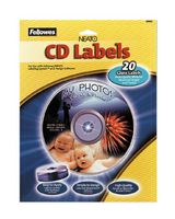 Fellowes 99943 Glossy White CD/DVD Labels, Ink Jet Printer Compatible, 20/pack