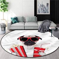 RUGSMAT Pug Modern Machine Washable Round Bath Mat,Dog Going to The Movies Foam Mat Bedroom Decor Bedroom Diameter-39