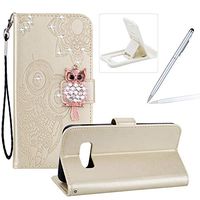 Strap Leather Case for Galaxy S10E,Diamond Gold Wallet Flip Case for Galaxy S10E,Herzzer Stylish 3D Owl Magnetic Cute Owl Printed Stand Shockproof PU Leather Case with Soft TPU