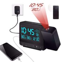 Projection Alarm Clock on Ceiling Wall with Indoor/Outdoor Thermometer Hygrometer, Weather Station, Dual Alarm, Colorful Backlight, and USB Charging for Bedroom