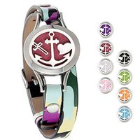 25Mm Aromatherapy/ Essential Oil Diffuser Locket Bracelet Leather Band With 8 Color Pads (Style43)