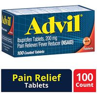 Advil Coated Tablets Pain Reliever and Fever Reducer, Ibuprofen 200mg, 100 Count, Fast-Acting Formula for Headache Relief, Toothache Pain Relief and Arthritis Pain Relief