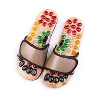 A-MUZI Unisex Summer Massage Slippers, Men and Women Health Medical Slippers, Shiatsu Acupressure Slippers, Pebbles Massage Slippers,Khaki,43/44