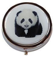Panda Bear Round Three Section Pocket Purse Travel Pill Box Case