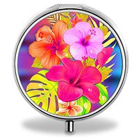 Compact 3 Compartment Medicine Case, IMLONE Customized Tropical Flowers Pill Organizer Metal Pill Box Pill Container for Purse, Travelling and Daily Needs
