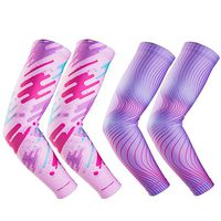 RoryTory Cooling Arm Elbow Compression Sleeve Sun Guard Tattoo Sleeves Cover Up - for Outdoor Cycling Golfing Basketball Baseball Tennis Soccer Lymphedema - 2 Pairs Pink/Purple, Medium