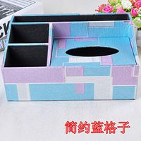 T-ZJHC Multi-Function Living Room Coffee Table Remote Control Storage Box Home European Napkin Paper Box, Simple Blue Lattice