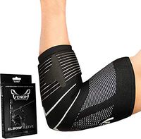 Venom Strapped Elbow Brace Compression Sleeve - Elastic Support, Tendonitis Pain, Tennis Elbow, Golfer's Elbow, Arthritis, Bursitis, Basketball, Baseball, Golf, Lifting, Sports, Men, Women (XL)