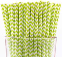 Pack of 150 Green Chevron Biodegradable 4-Ply Paper Drinking Straws (Compostable, Non-toxic, BPA-free)