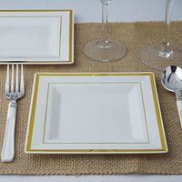 BalsaCircle 30 pcs 7-Inch White with Gold Trim Plastic Square Plates - Disposable Wedding Party Catering Tableware