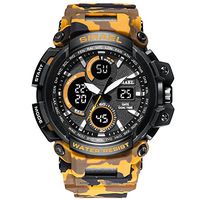 Psalmtrading SMAEL Multi-Function Men’s/Women's Sports Analog Quartz Dual Display Waterproof Watches LED Backlight 1708 Camouflage (Yellow)