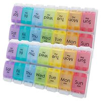 Extra Large 7 Day Weekly Pill Organizer with Unique Spring Assisted Open Design and Large Compartments to Hold Vitamins,Supplements and Medication,Fairly Large Lettering,Clear and Easy to Read,2- Pack