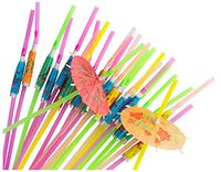 Blue Panda Disposable Tropical Hawaiian Luau Party Umbrella Cocktail Drink Straws, Assorted, 150 Pack