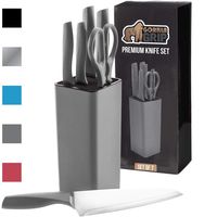 Gorilla Grip Original Premium Knife Block 7 Piece Set, Stainless Steel Blades, Includes Durable Kitchen Knives, Scissors and Stylish Block, Cutlery for Home and Professional Chefs Cutting Needs, Gray