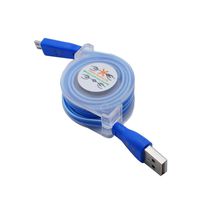 Lefthigh LED Light Micro USB to USB Retractable Cable Data Charger Charging Cord 1Meter (Blue)