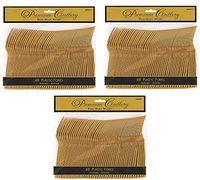 Amscan Reusable Party Premium Heavy Weight Forks Cutlery (144 Piece), Gold, 9.7 x 10.3"