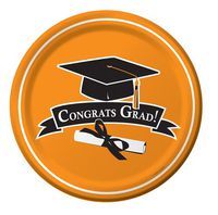 Graduation School Colors Orange 9-inch Paper Plates 18 Per Pack