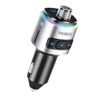 Bluetooth Car FM Transmitter, QC3.0 Car Radio Adapter Hands-Free Car Kit with Dual USB Car Charger 5V/1A, Support Voltage Display TF Card USB Flash Drive and with Rainbow LED Lights (Sliver)