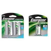 Energizer Rechargeable D Batteries, NiMH, 2500 mAh, 2 count & Energizer Rechargeable 9 volt Battery, (NH22NBP)
