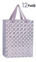 Premium Gift Bags Set with Ribbon Durable Handles for Men & Women –Sturdy & Beautiful Present Bags for Birthday, Christmas & Holiday Gifts, Eye Catching Design 9”x 7”x 4” 12 Pack (Silver)