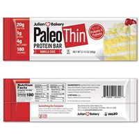 Julian Bakery Paleo Thin Protein Bar | Vanilla Cake | Egg White Protein | 20g Protein | 4 Net Carbs | Gluten-Free | 12 Bars