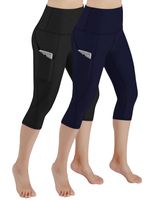 ODODOS Women's High Waist Yoga Capris with Pockets,Tummy Control,Workout Capris Running 4 Way Stretch Yoga Leggings with Pockets,BlackNavy2Pack,X-Large