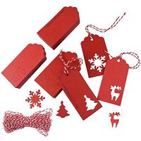 Shxstore Red Christmas Kraft Paper Gift Tags Xmas Holiday Hanging Labels of Christmas Tree Snowflake Reindeer Shape Design with Bakers Twine, 150 Counts