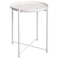HollyHOME Tray Metal End Table, Sofa Table Small Round Side Tables, Anti-Rust and Waterproof Outdoor & Indoor Snack Table, Accent Coffee Table,（H） 20.28" x（D） 16.38", White